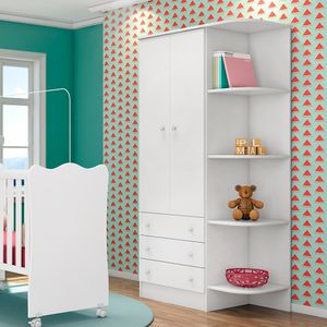 Guarda Roupa Infantil 82591 Com 3 Portas 2 Gavetas E Cantoneira -